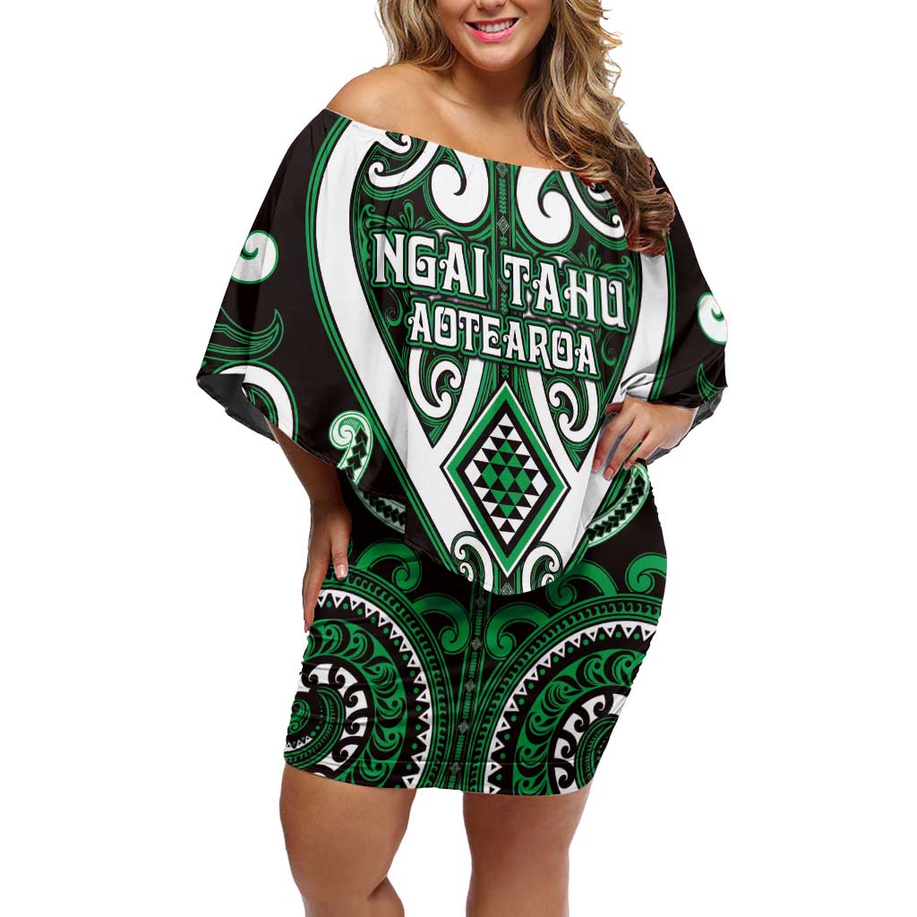 Custom Aotearoa Ngai Tahu Family Matching Off Shoulder Short Dress and Hawaiian Shirt Maori Tribal Pattern LT05 Mom's Dress Green - Polynesian Pride