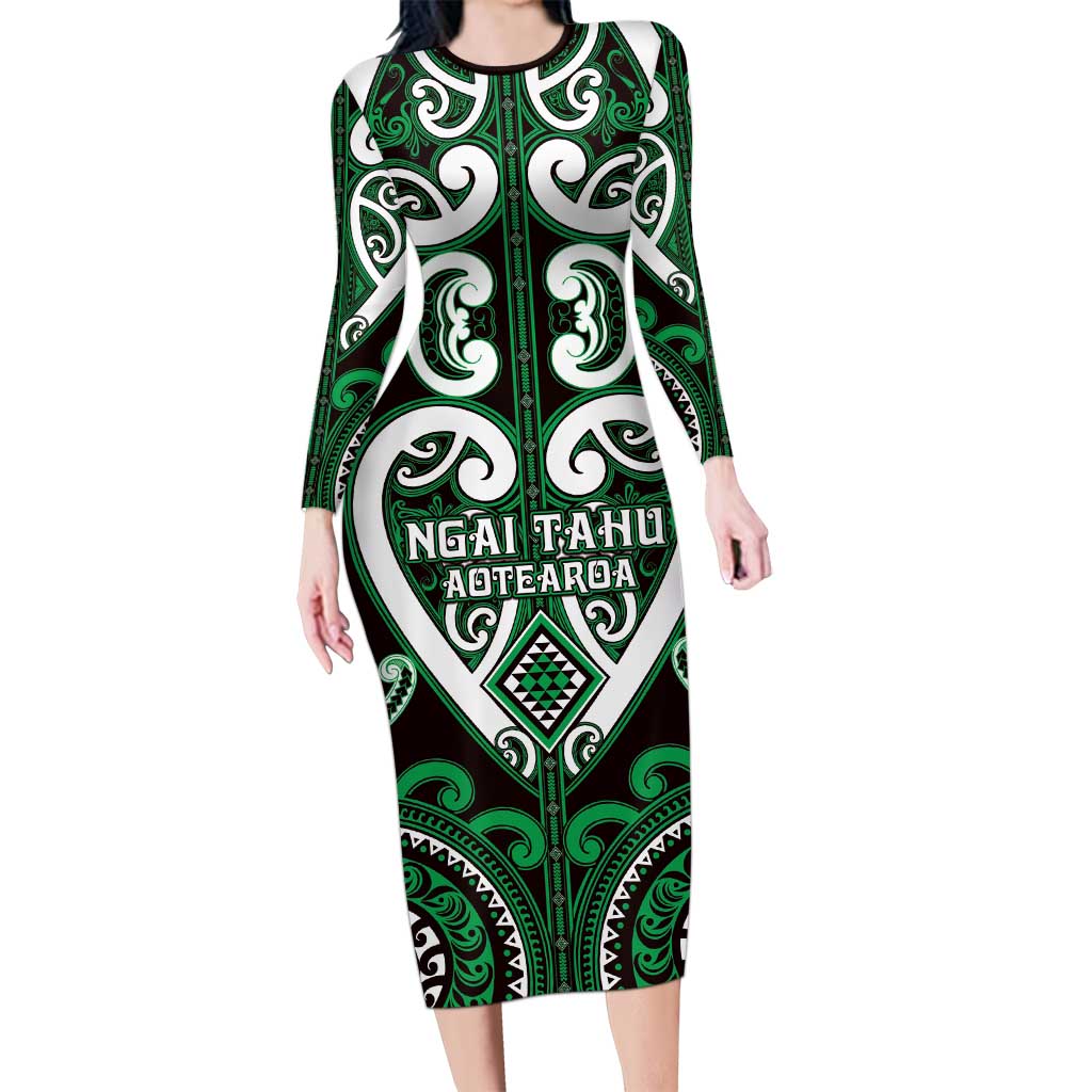 Custom Aotearoa Ngai Tahu Long Sleeve Bodycon Dress Maori Tribal Pattern