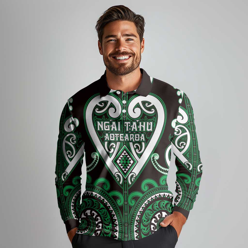 Custom Aotearoa Ngai Tahu Long Sleeve Polo Shirt Maori Tribal Pattern