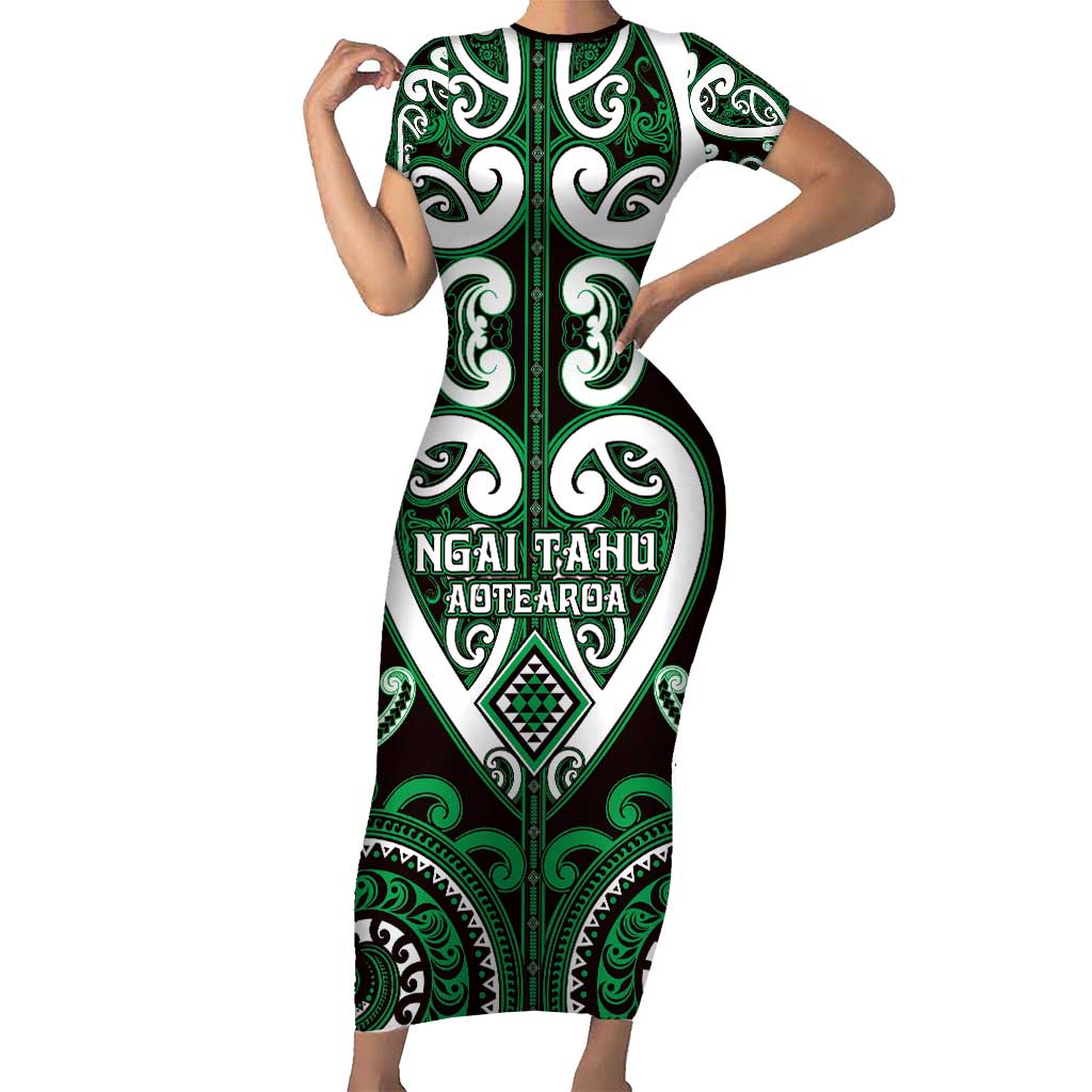 Custom Aotearoa Ngai Tahu Short Sleeve Bodycon Dress Maori Tribal Pattern