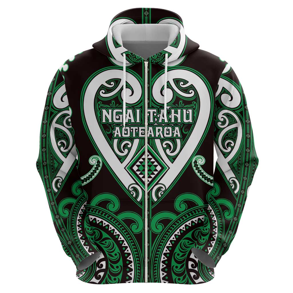 Custom Aotearoa Ngai Tahu Zip Hoodie Maori Tribal Pattern