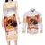 Hawaiian Volcano Lava Flow Couples Matching Long Sleeve Bodycon Dress and Long Sleeve Button Shirt With Hawaiian Tapa Pattern