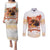 Hawaiian Volcano Lava Flow Couples Matching Puletasi and Long Sleeve Button Shirt With Hawaiian Tapa Pattern