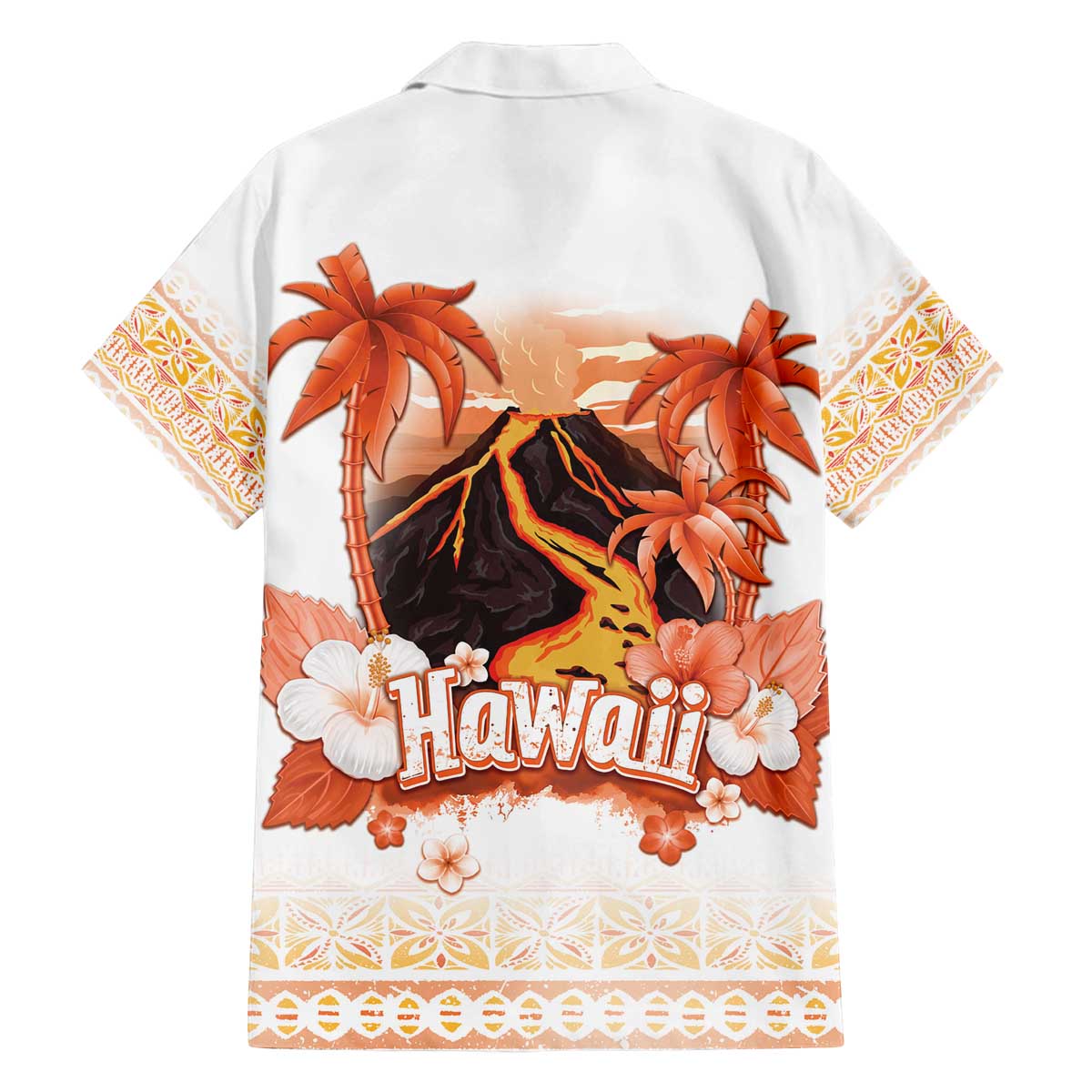 Hawaiian Volcano Lava Flow Family Matching Off Shoulder Short Dress and Hawaiian Shirt With Hawaiian Tapa Pattern