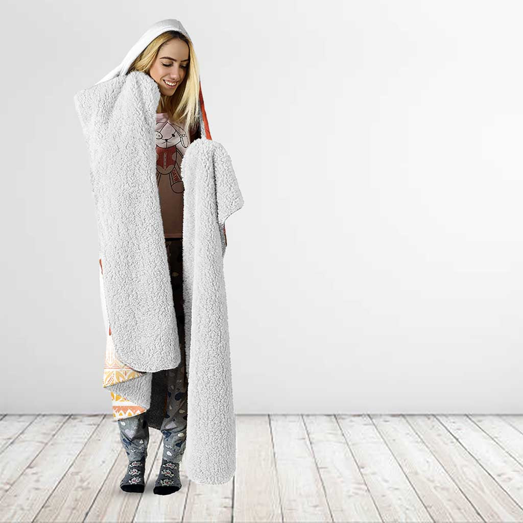 Hawaiian Volcano Lava Flow Hooded Blanket With Hawaiian Tapa Pattern