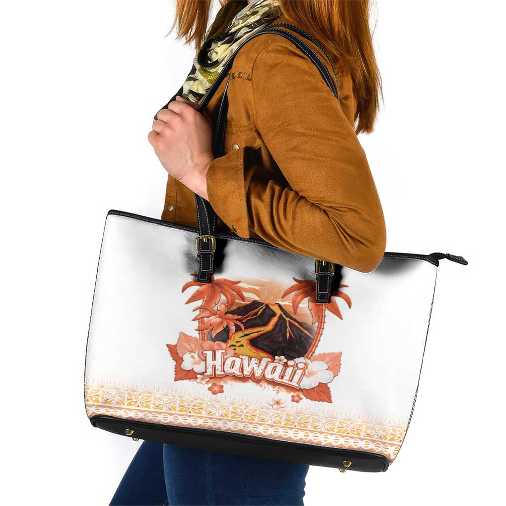 Hawaiian Volcano Lava Flow Leather Tote Bag With Hawaiian Tapa Pattern