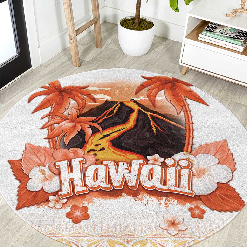 Hawaiian Volcano Lava Flow Round Carpet With Hawaiian Tapa Pattern