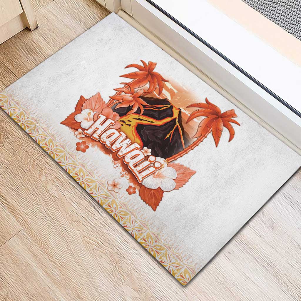 Hawaiian Volcano Lava Flow Rubber Doormat With Hawaiian Tapa Pattern