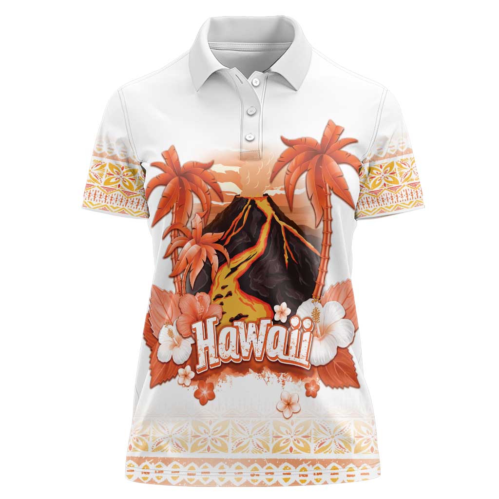 Hawaiian Volcano Lava Flow Women Polo Shirt With Hawaiian Tapa Pattern LT05 Female Orange - Polynesian Pride