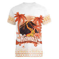 Hawaiian Volcano Lava Flow Women V-Neck T-Shirt With Hawaiian Tapa Pattern