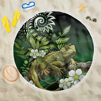 Aotearoa New Zealand Tuatara Beach Blanket Maori Koru Art