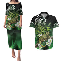 Aotearoa New Zealand Tuatara Couples Matching Puletasi and Hawaiian Shirt Maori Koru Art
