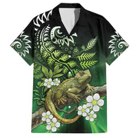 Aotearoa New Zealand Tuatara Family Matching Long Sleeve Bodycon Dress and Hawaiian Shirt Maori Koru Art LT05 Dad's Shirt - Short Sleeve Green - Polynesian Pride