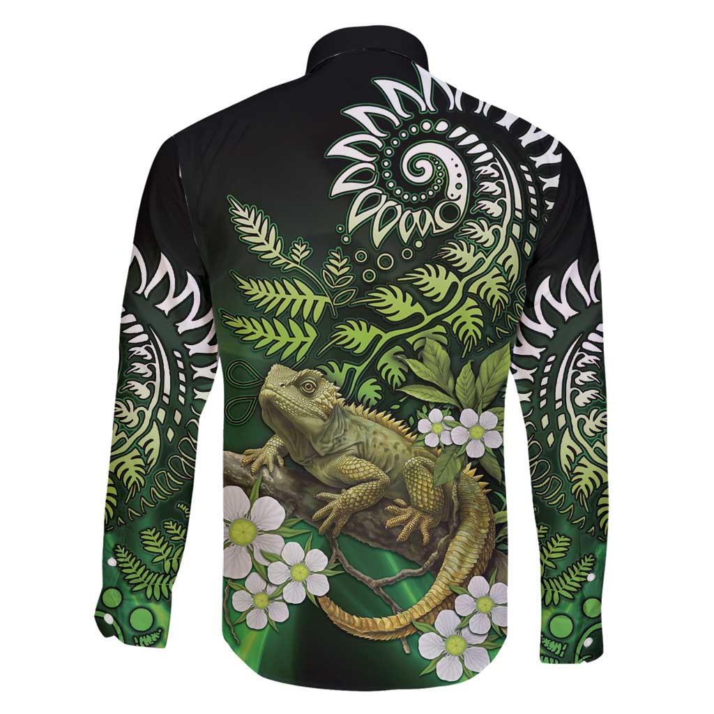 Aotearoa New Zealand Tuatara Family Matching Long Sleeve Bodycon Dress and Hawaiian Shirt Maori Koru Art LT05 - Polynesian Pride