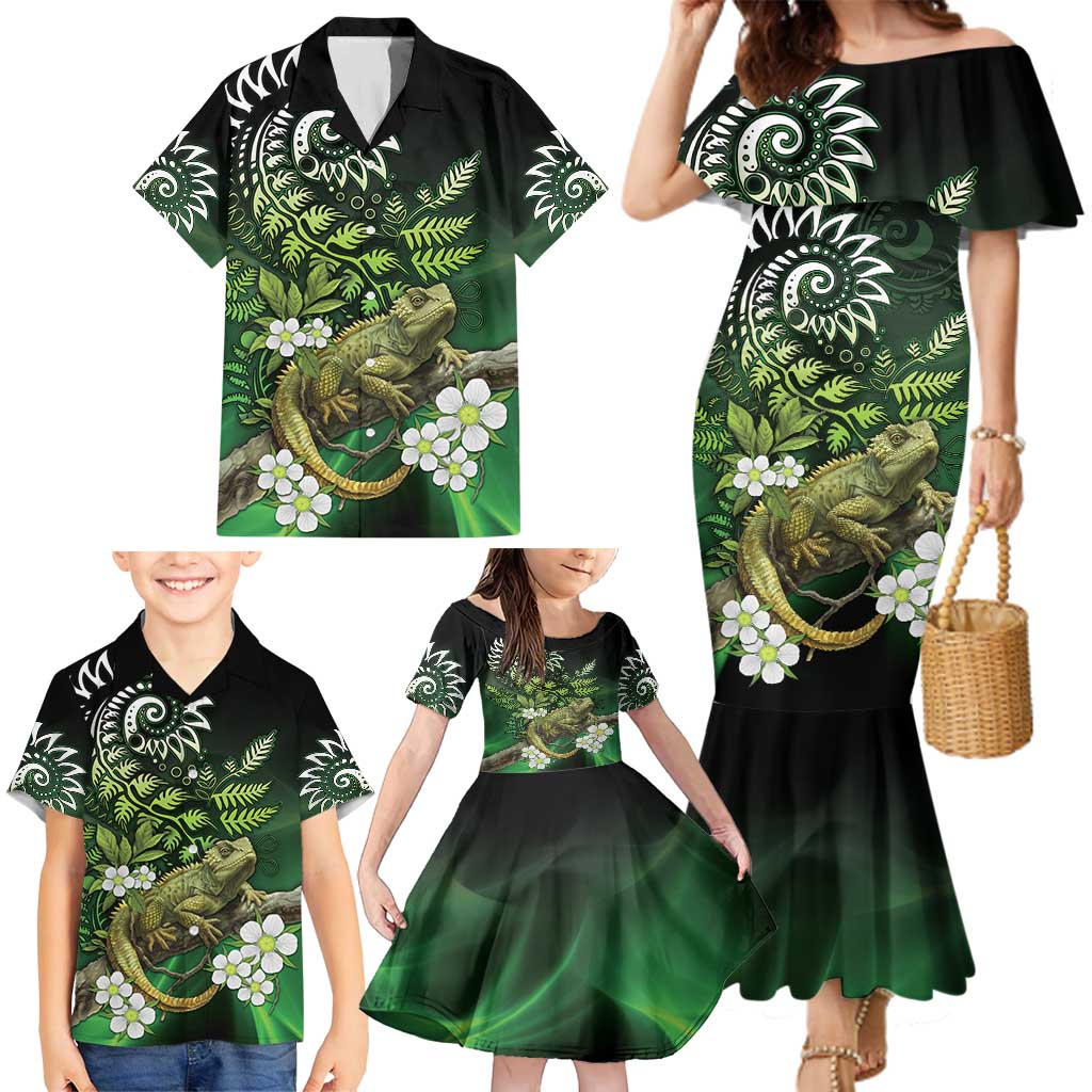 Aotearoa New Zealand Tuatara Family Matching Mermaid Dress and Hawaiian Shirt Maori Koru Art LT05 - Polynesian Pride