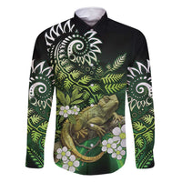 Aotearoa New Zealand Tuatara Family Matching Mermaid Dress and Hawaiian Shirt Maori Koru Art LT05 Dad's Shirt - Long Sleeve Green - Polynesian Pride