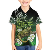 Aotearoa New Zealand Tuatara Family Matching Off Shoulder Maxi Dress and Hawaiian Shirt Maori Koru Art