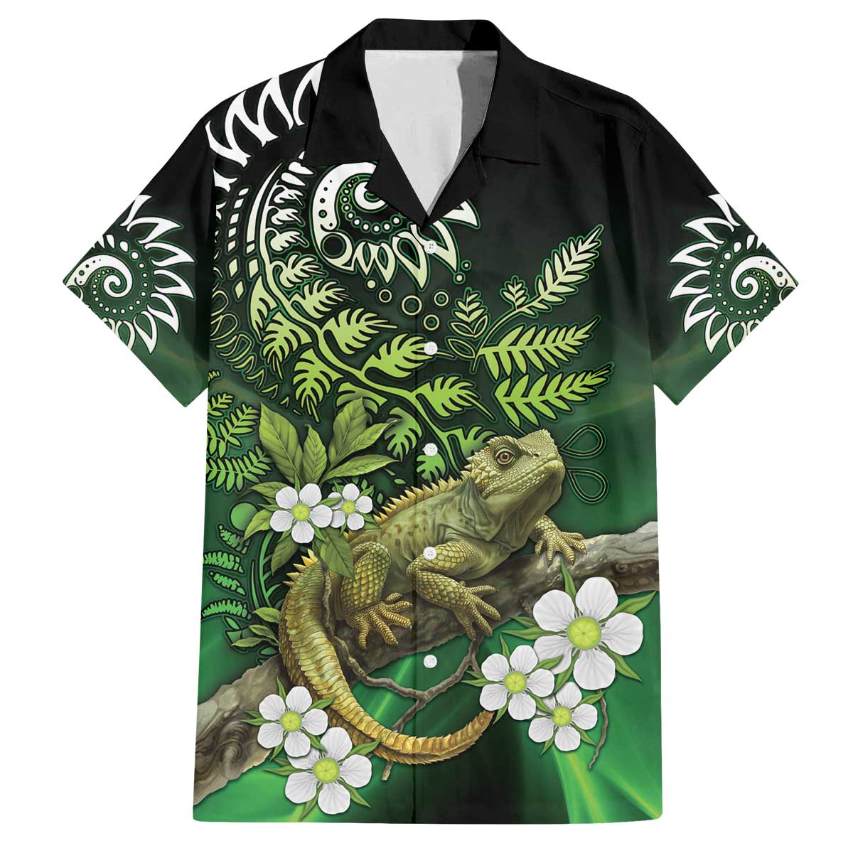 Aotearoa New Zealand Tuatara Family Matching Off Shoulder Short Dress and Hawaiian Shirt Maori Koru Art