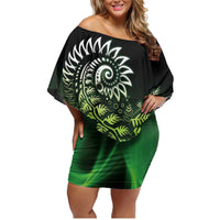 Aotearoa New Zealand Tuatara Family Matching Off Shoulder Short Dress and Hawaiian Shirt Maori Koru Art
