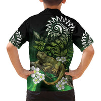 Aotearoa New Zealand Tuatara Family Matching Short Sleeve Bodycon Dress and Hawaiian Shirt Maori Koru Art LT05 - Polynesian Pride