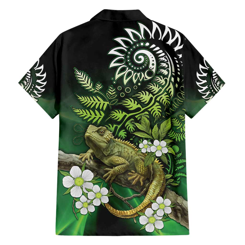 Aotearoa New Zealand Tuatara Family Matching Short Sleeve Bodycon Dress and Hawaiian Shirt Maori Koru Art LT05 - Polynesian Pride