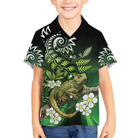 Aotearoa New Zealand Tuatara Family Matching Short Sleeve Bodycon Dress and Hawaiian Shirt Maori Koru Art LT05 Son's Shirt Green - Polynesian Pride