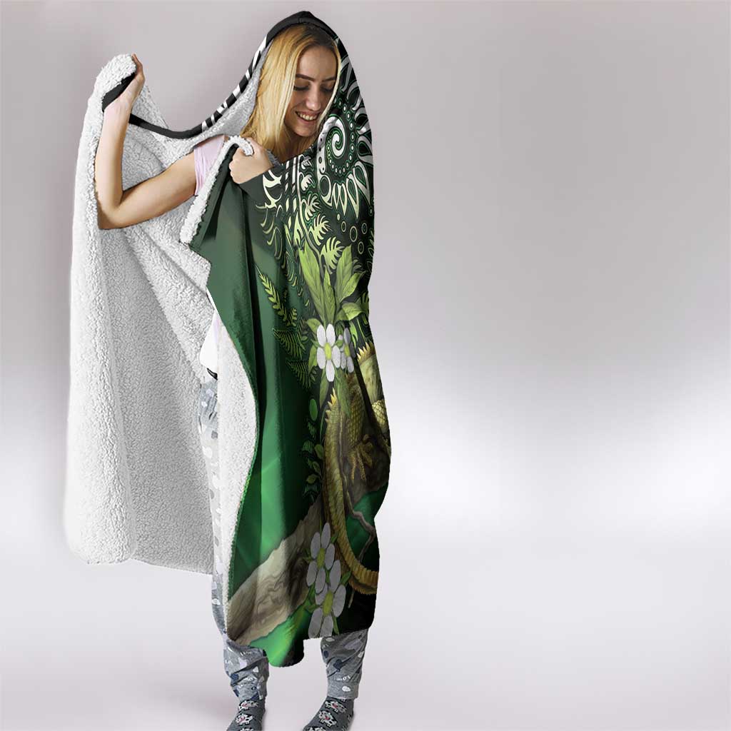 Aotearoa New Zealand Tuatara Hooded Blanket Maori Koru Art
