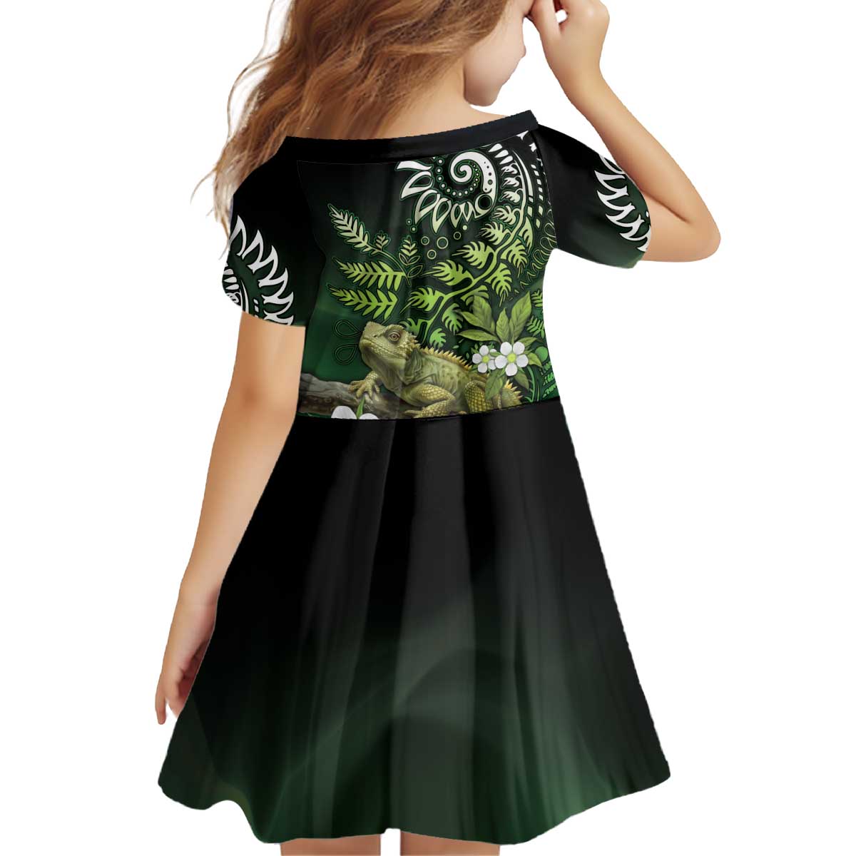Aotearoa New Zealand Tuatara Kid Short Sleeve Dress Maori Koru Art