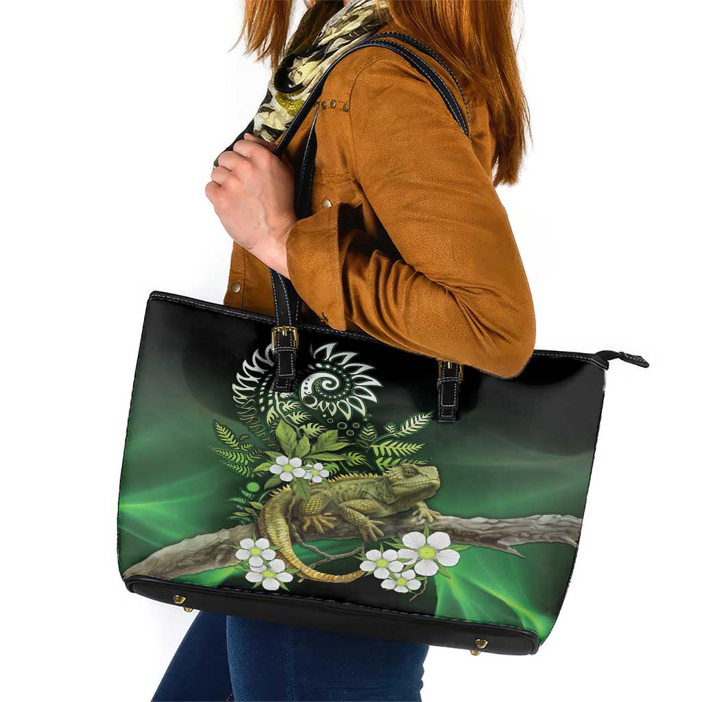 Aotearoa New Zealand Tuatara Leather Tote Bag Maori Koru Art