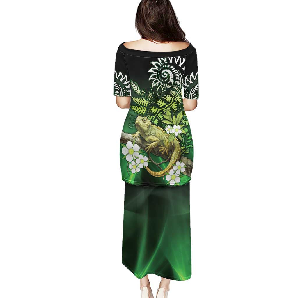 Aotearoa New Zealand Tuatara Puletasi Maori Koru Art