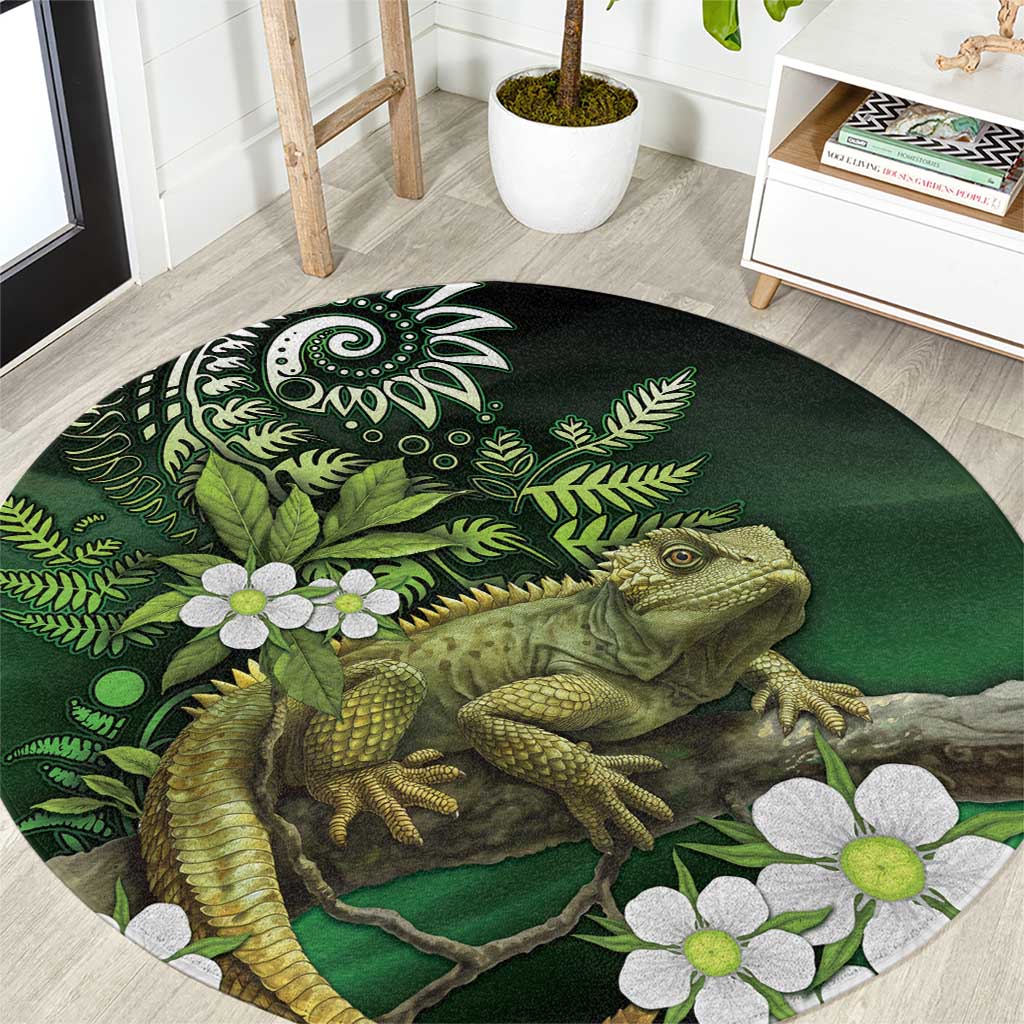 Aotearoa New Zealand Tuatara Round Carpet Maori Koru Art