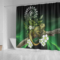 Aotearoa New Zealand Tuatara Shower Curtain Maori Koru Art