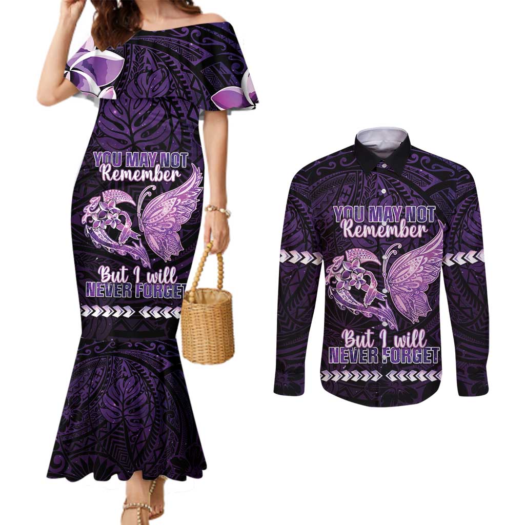 Personalised Alzheimer's Awareness Couples Matching Mermaid Dress and Long Sleeve Button Shirt You May Not Remember But I Will Never Forget