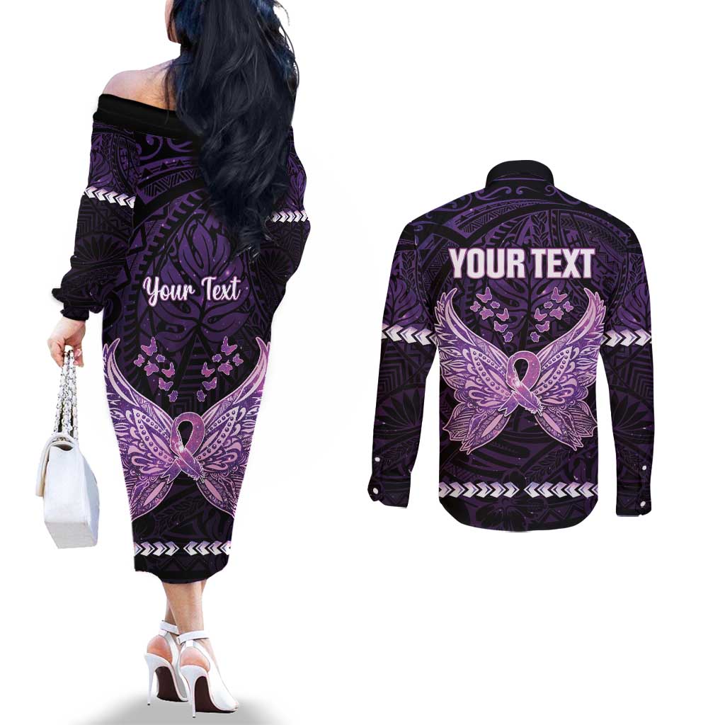 Personalised Alzheimer's Awareness Couples Matching Off The Shoulder Long Sleeve Dress and Long Sleeve Button Shirt You May Not Remember But I Will Never Forget