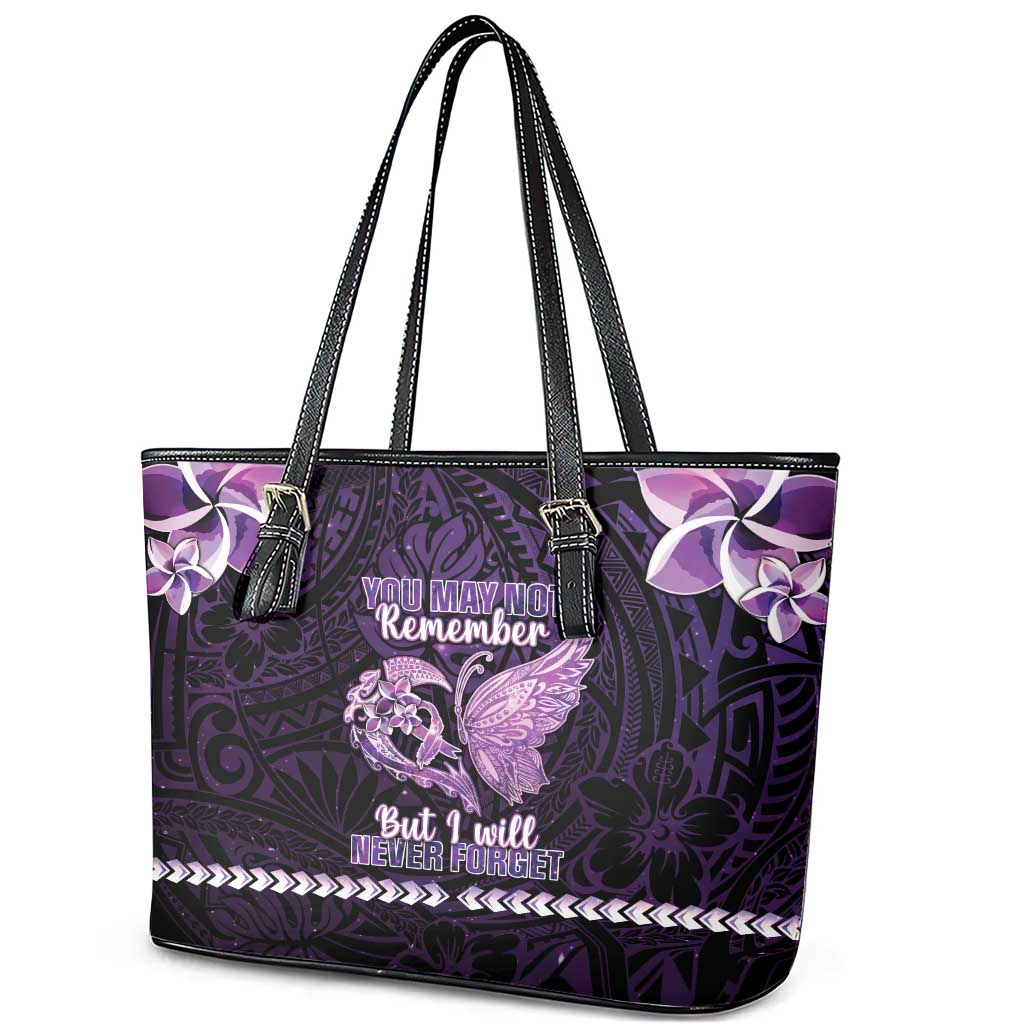 Alzheimer's Awareness Leather Tote Bag You May Not Remember But I Will Never Forget