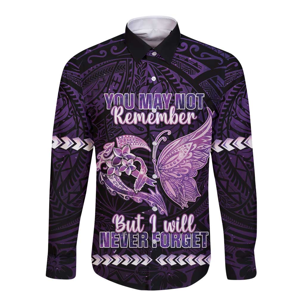 Personalised Alzheimer's Awareness Long Sleeve Button Shirt You May Not Remember But I Will Never Forget