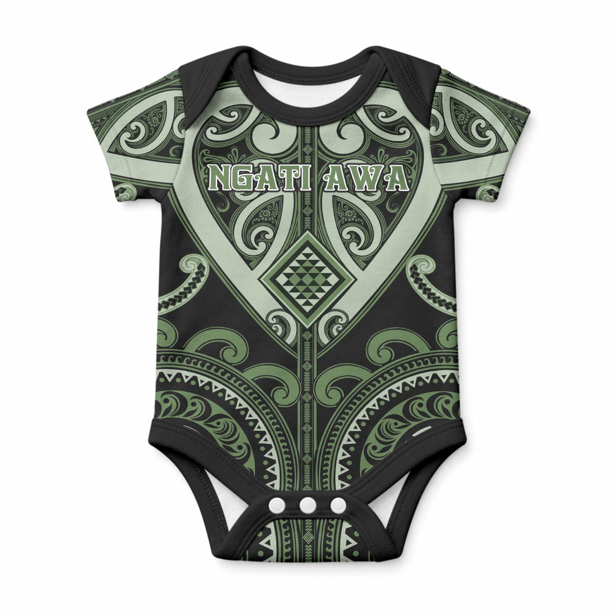 Custom Aotearoa Ngati Awa Baby Onesie Maori Tribal Pattern LT05 Green - Polynesian Pride