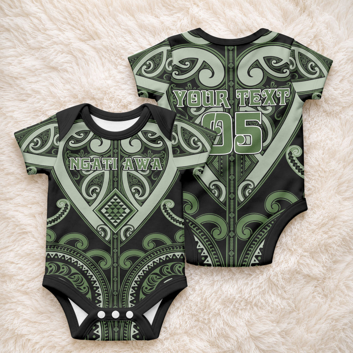 Custom Aotearoa Ngati Awa Baby Onesie Maori Tribal Pattern LT05 - Polynesian Pride