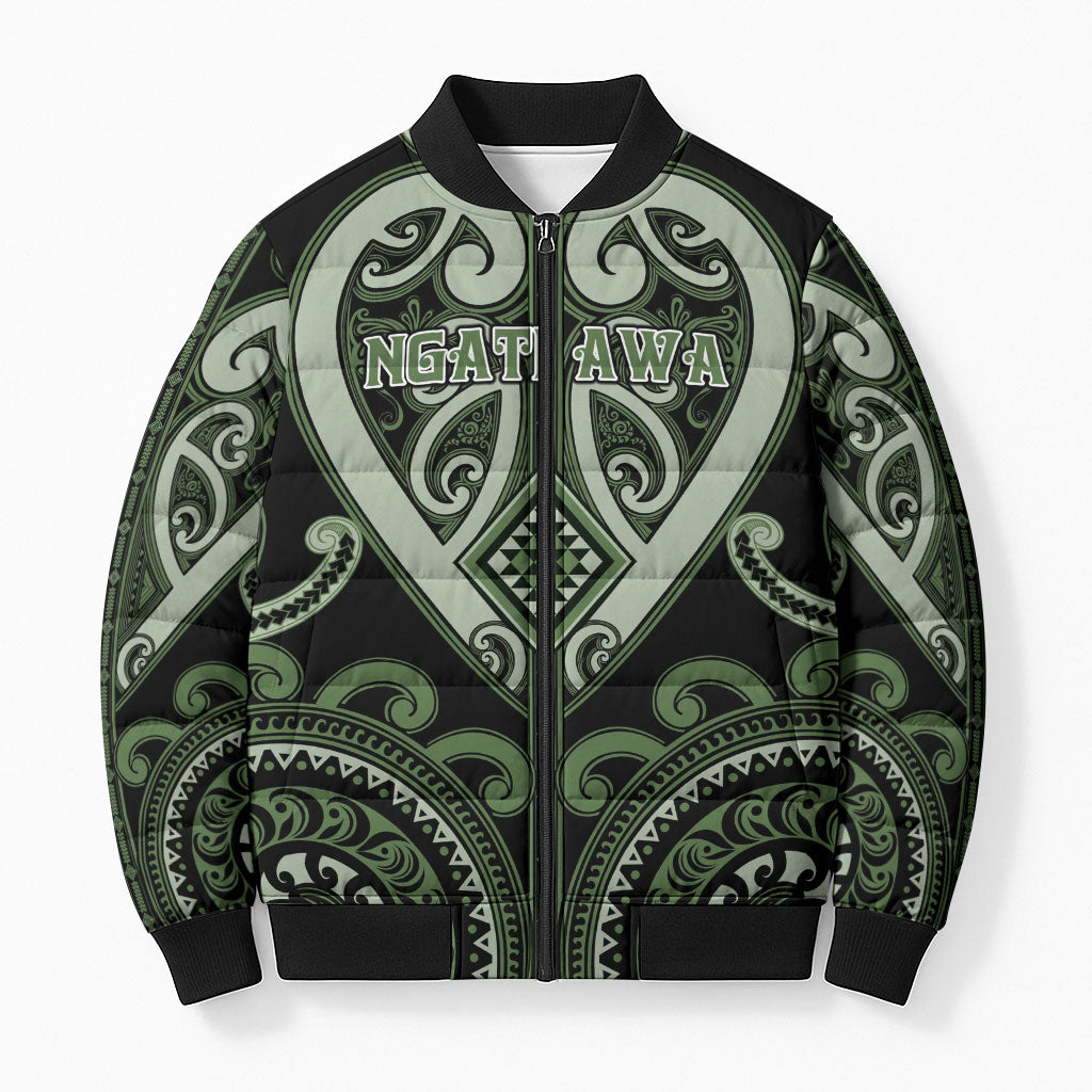 Custom Aotearoa Ngati Awa Bomber Puffer Jacket Maori Tribal Pattern LT05 Unisex Green - Polynesian Pride