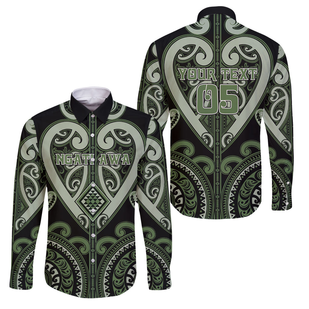 Custom Aotearoa Ngati Awa Family Matching Off Shoulder Maxi Dress and Hawaiian Shirt Maori Tribal Pattern LT05 Dad's Shirt - Long Sleeve Green - Polynesian Pride