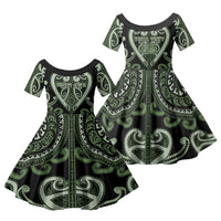 Custom Aotearoa Ngati Awa Family Matching Off Shoulder Maxi Dress and Hawaiian Shirt Maori Tribal Pattern LT05 Daughter's Dress Green - Polynesian Pride