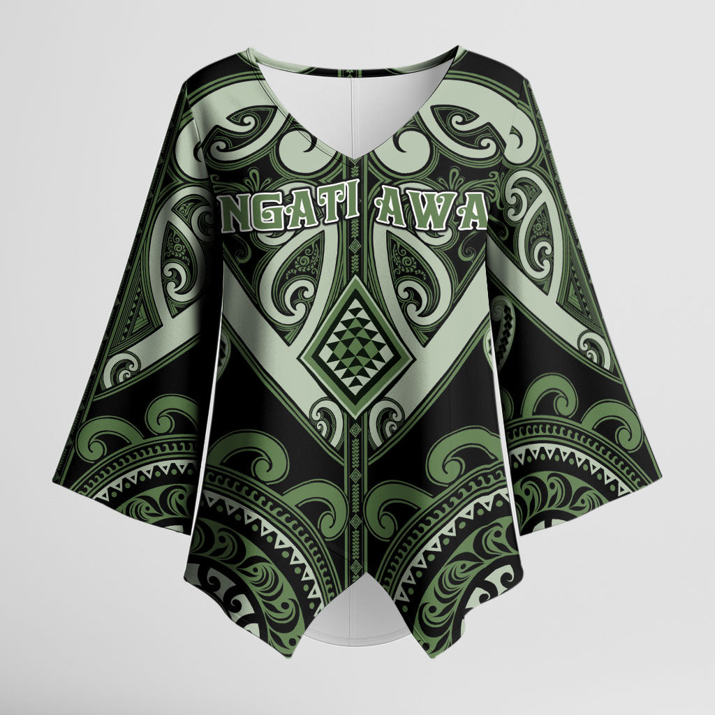 Custom Aotearoa Ngati Awa Kimono Sleeve Blouse Maori Tribal Pattern LT05 Female Green - Polynesian Pride