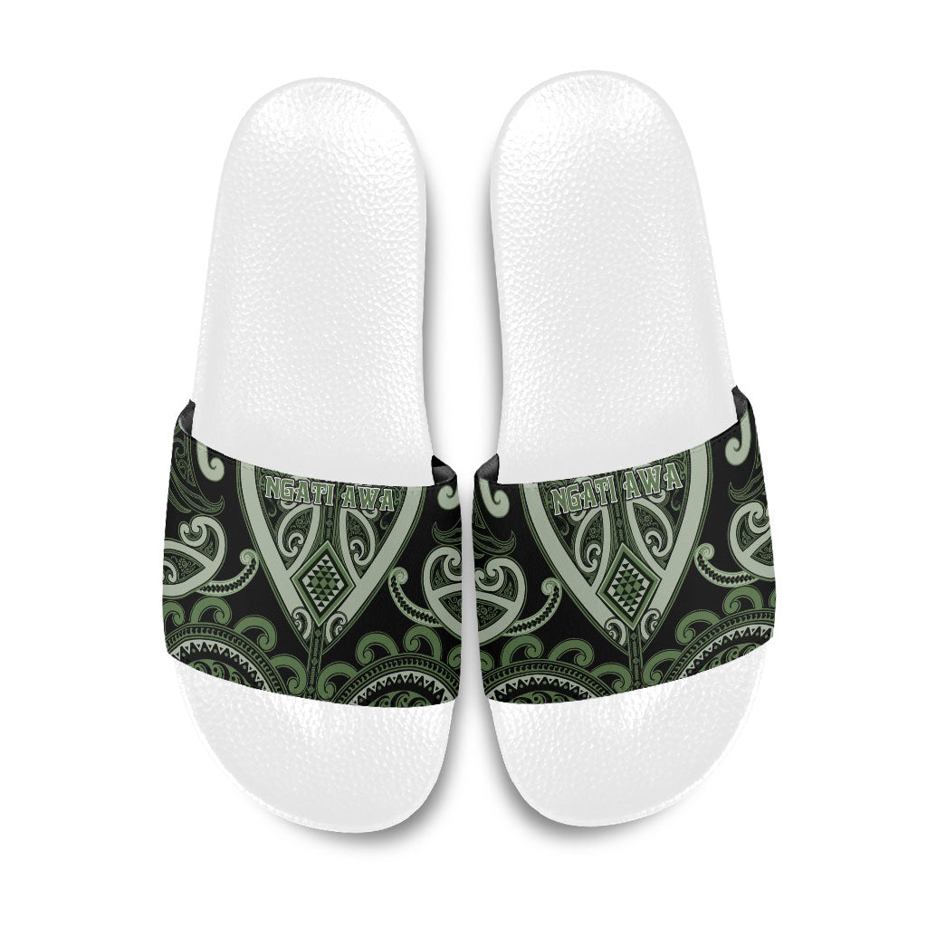 Aotearoa Ngati Awa Slide Sandals Maori Tribal Pattern LT05 Green - Polynesian Pride