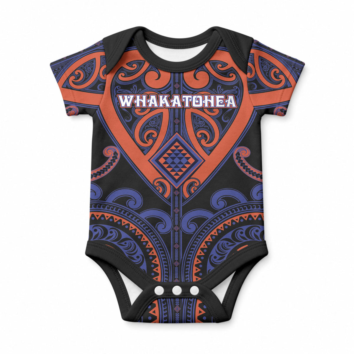 Custom Aotearoa Whakatohea Baby Onesie Maori Tribal Pattern LT05 Navy - Polynesian Pride