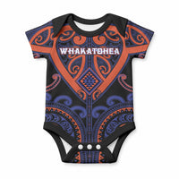 Custom Aotearoa Whakatohea Baby Onesie Maori Tribal Pattern LT05 Navy - Polynesian Pride