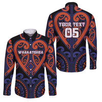 Custom Aotearoa Whakatohea Family Matching Off Shoulder Maxi Dress and Hawaiian Shirt Maori Tribal Pattern LT05 Dad's Shirt - Long Sleeve Navy - Polynesian Pride