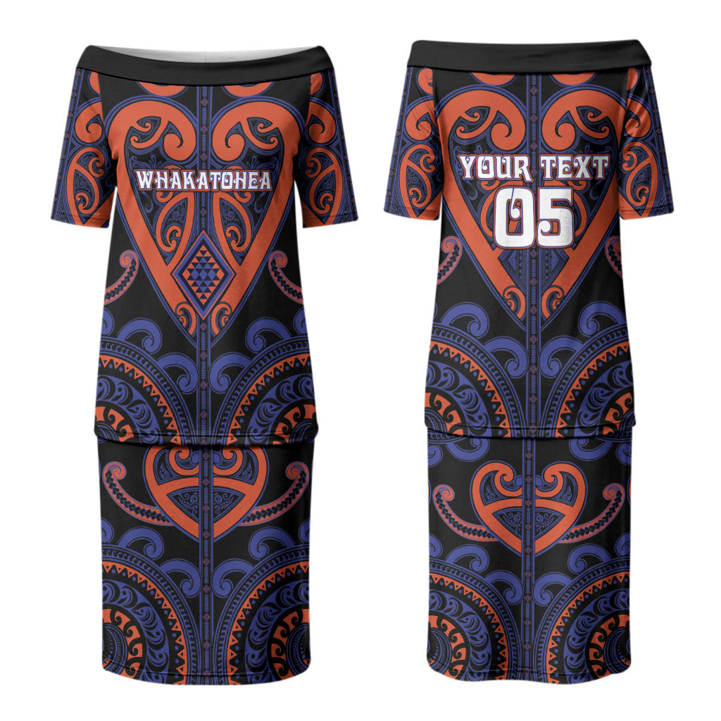 Custom Aotearoa Whakatohea Family Matching Puletasi and Hawaiian Shirt Maori Tribal Pattern LT05 Mom's Dress Navy - Polynesian Pride
