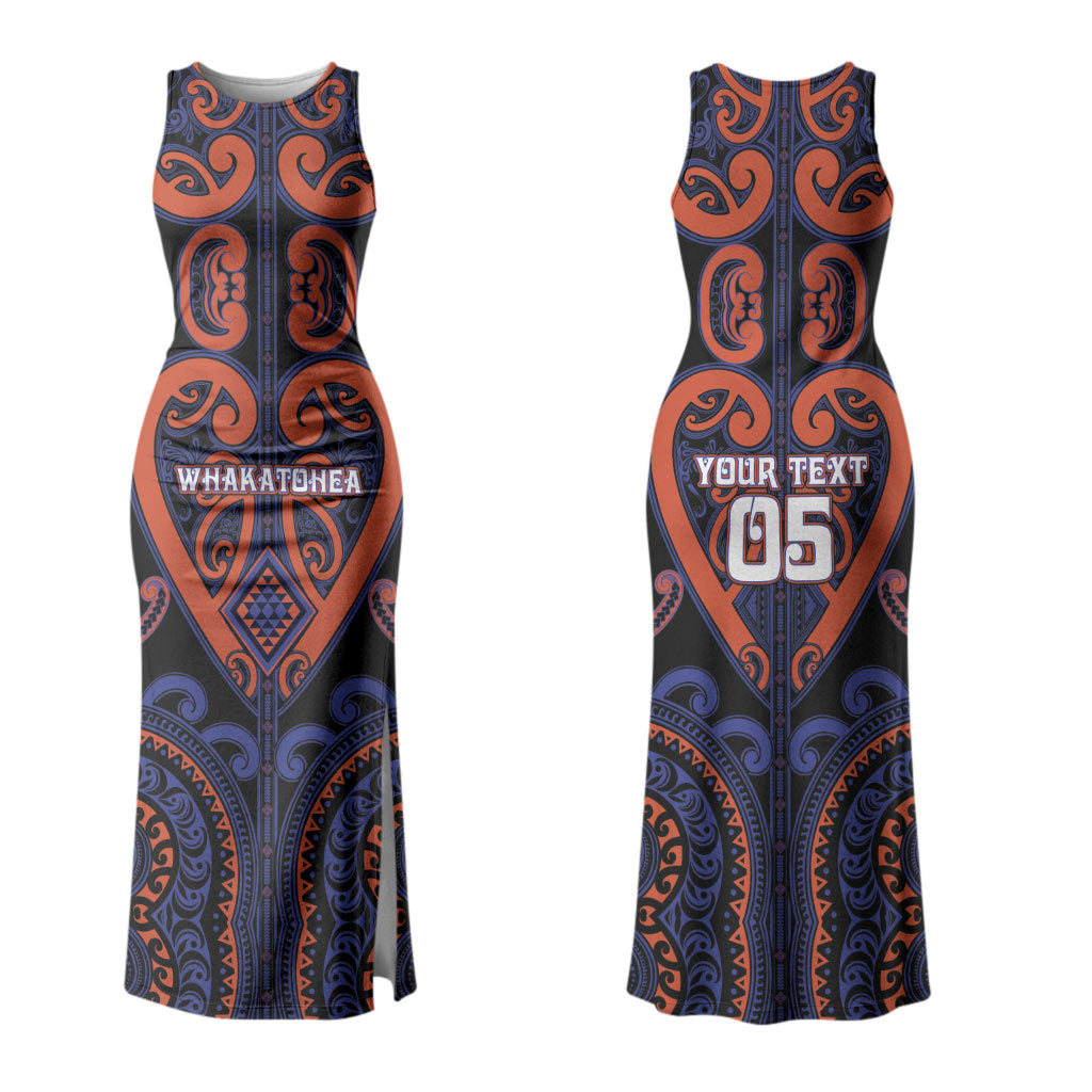 Custom Aotearoa Whakatohea Family Matching Tank Maxi Dress and Hawaiian Shirt Maori Tribal Pattern LT05 Mom's Dress Navy - Polynesian Pride