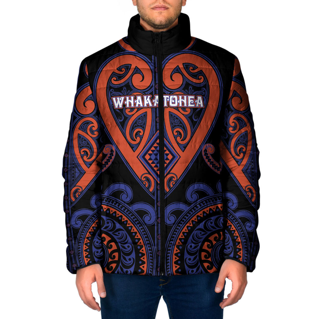 Custom Aotearoa Whakatohea Padded Jacket Maori Tribal Pattern LT05 Men Navy - Polynesian Pride
