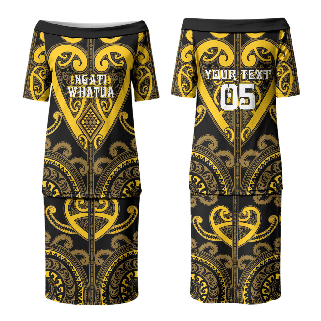 Custom Aotearoa Ngati Whatua Family Matching Puletasi and Hawaiian Shirt Maori Tribal Pattern LT05 Mom's Dress Yellow - Polynesian Pride